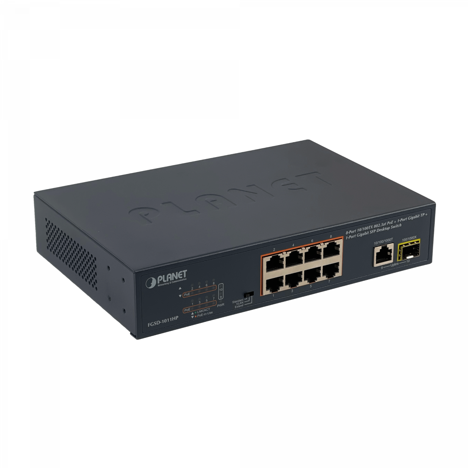 PLANET 8-100-PoE+at 1-1000 1-SFP 120W-tot Switch no-Admin Rack19p 3