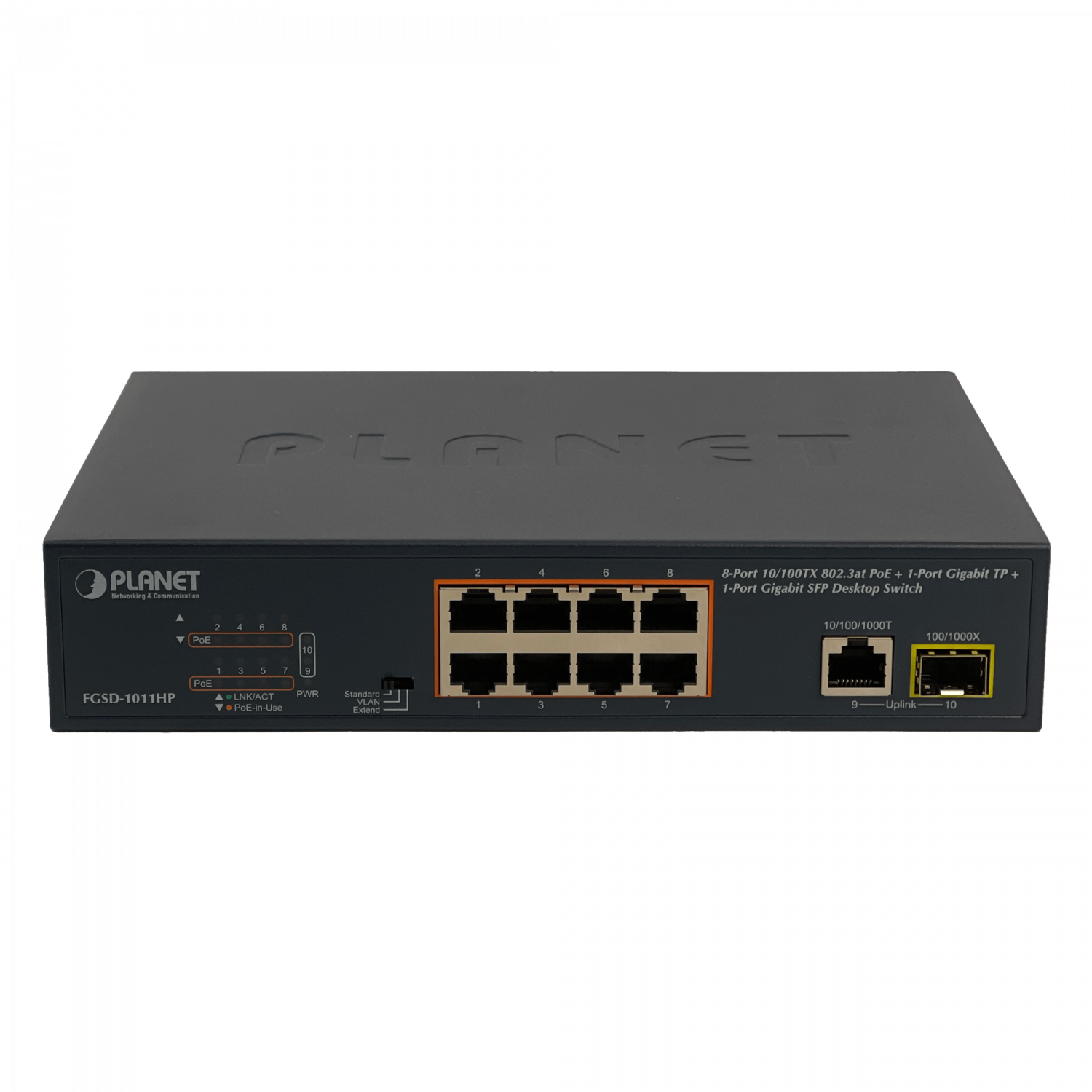 PLANET 8-100-PoE+at 1-1000 1-SFP 120W-tot Switch no-Admin Rack19p 5