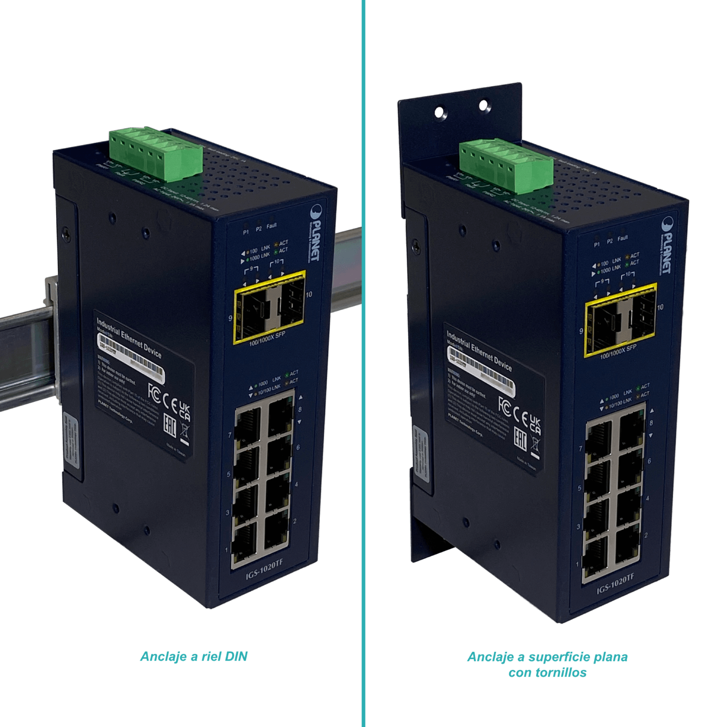 PLANET 8-1000 2-SFP Switch Industrial no-Admin Riel-DIN 12-48VDC 24VAC 4