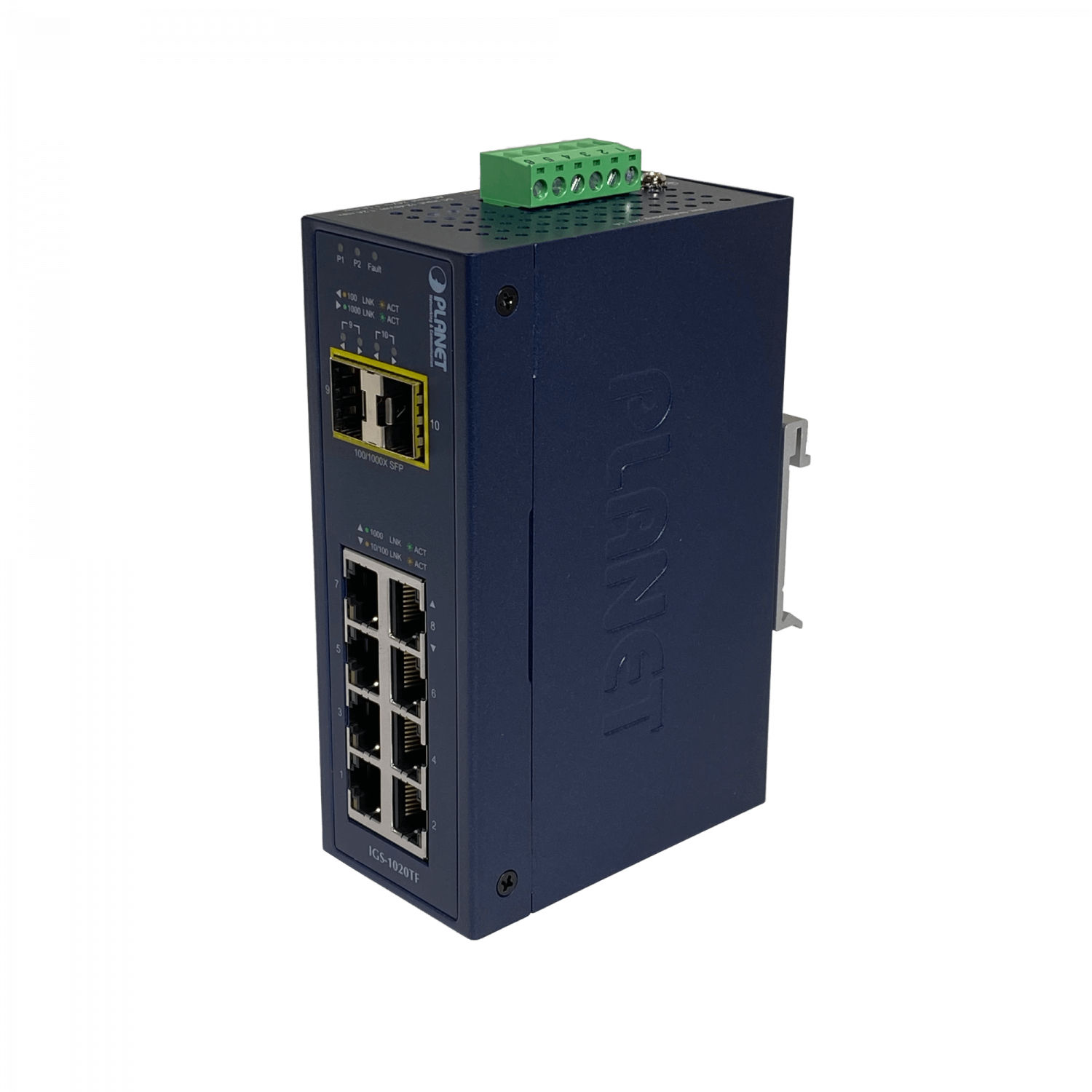 PLANET 8-1000 2-SFP Switch Industrial no-Admin Riel-DIN 12-48VDC 24VAC 6