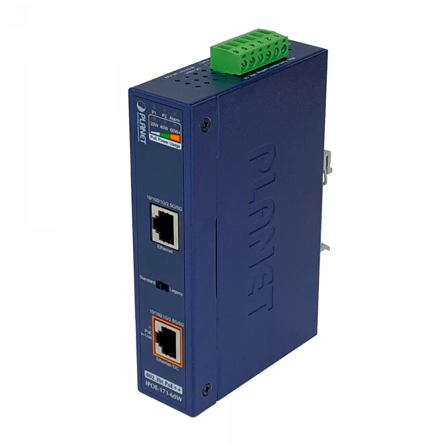 Inyector PoE+ Din-Rail, 60W, 802.3at, 2 RJ45, 48-56VDC, PLANET IPOE-171-60W 6