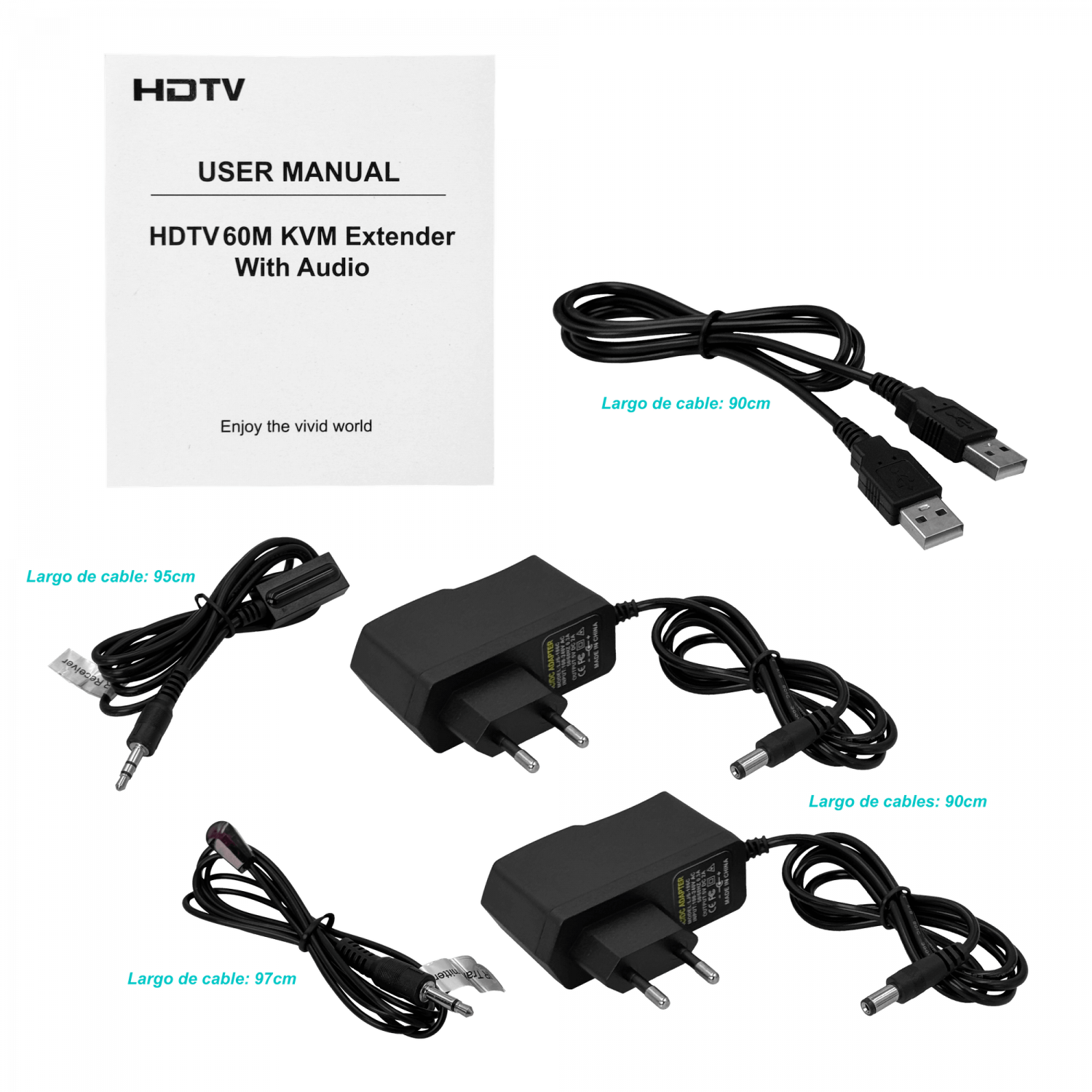 Extensor HDMI + 2x USB sobre UTP Cat5e/Cat6, 60m, 1 Cable RJ45 para KVM 5