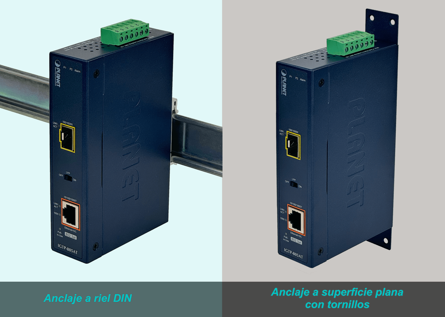 Planet 1-1000-PoE 1-SFP Riel-DIN Industrial Media Converter req-Fuente 3