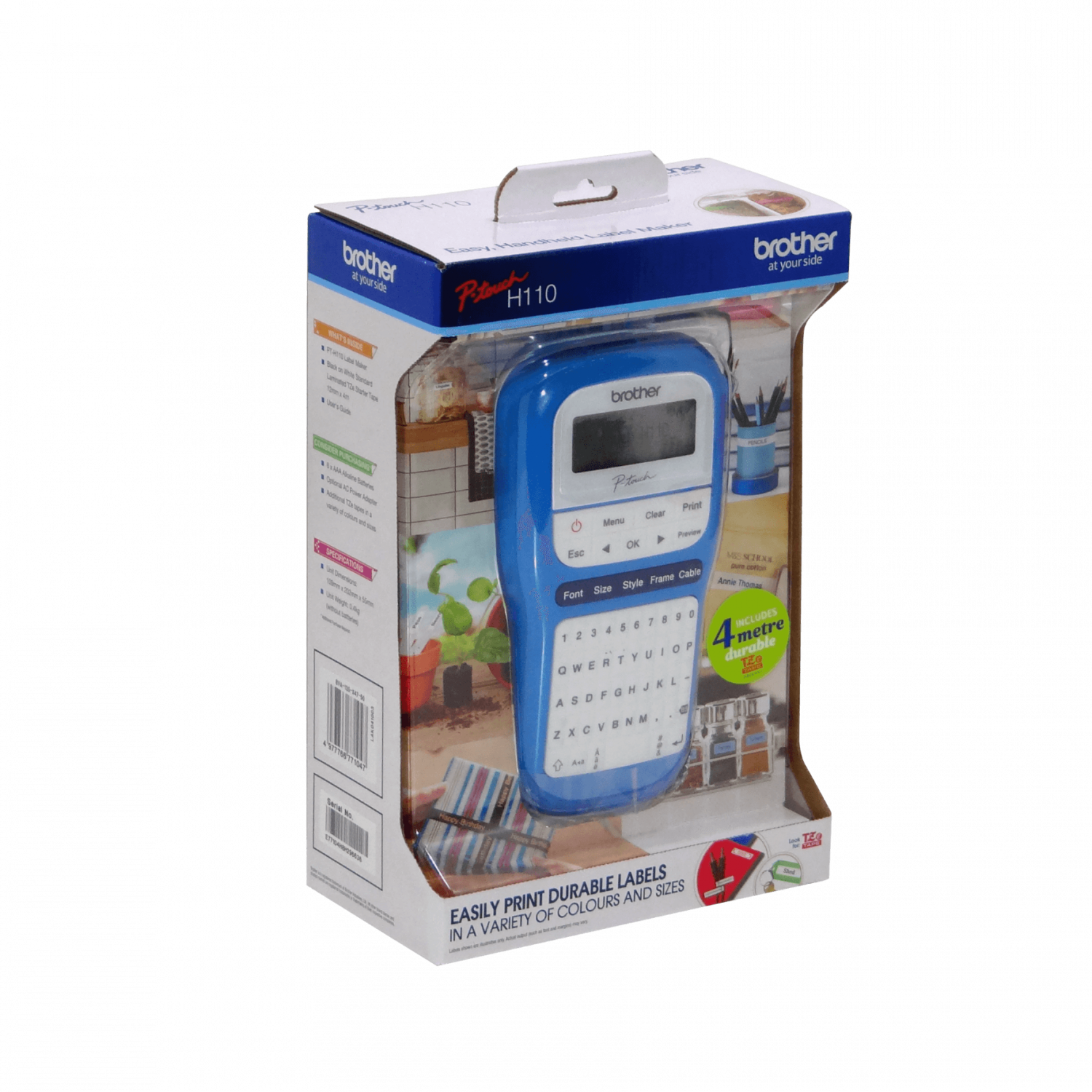Rotuladora Brother PT-H110BW QWERTY azul TZe 3 5 a 12mm 1