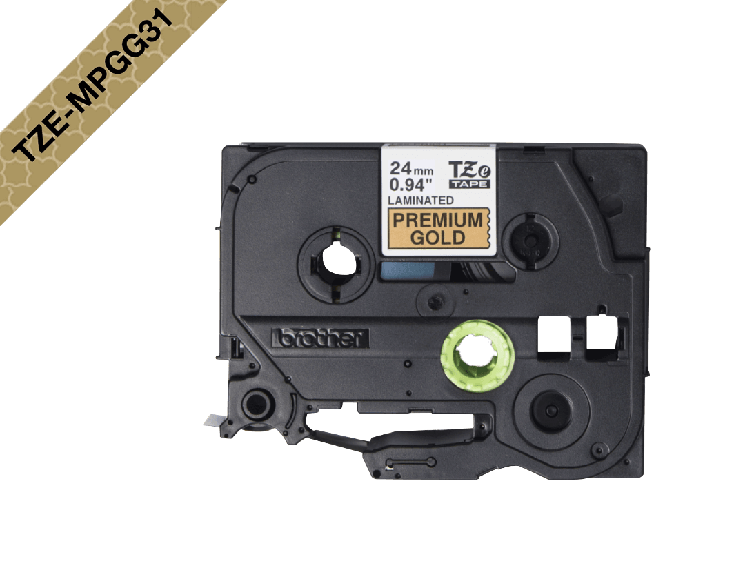 Cinta patron Brother TZE-MPGG31 12mm negro en fondo dorado 4m 1