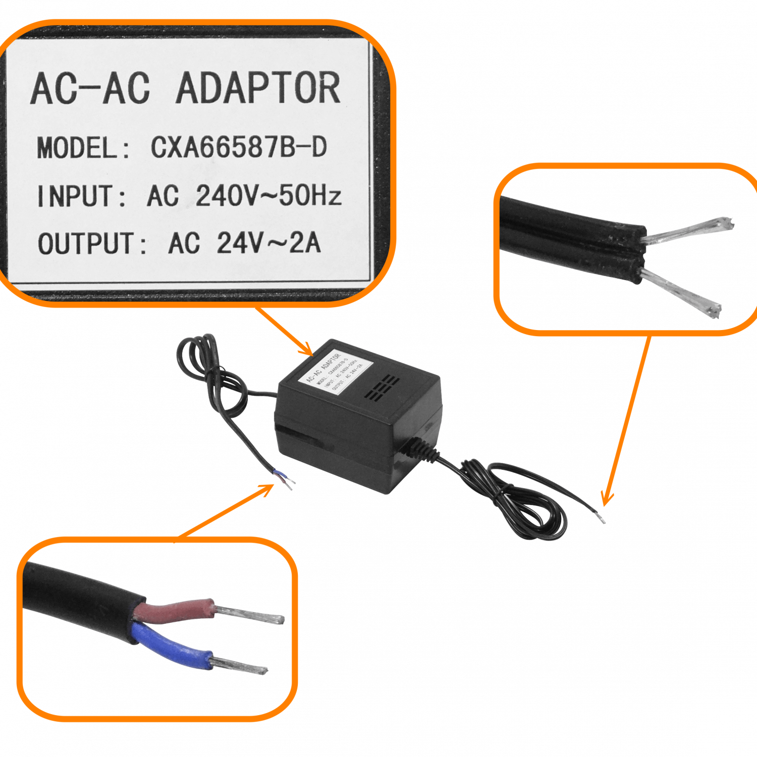 Fuente de Poder 24VAC, 2A, 48W, Bobina con Cables Sueltos, 2000mA 1