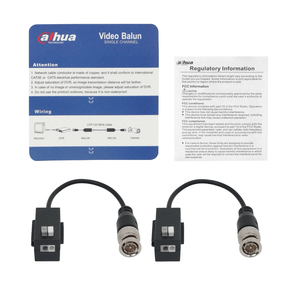 DAHUA Video Balun 4K Pin-Push Pasivo 1-Par CCTV BNC-Macho PFM800-4K 2