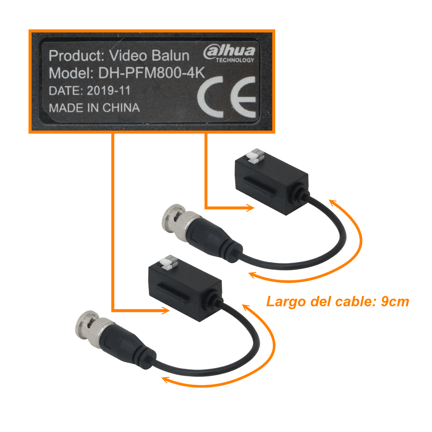 DAHUA Video Balun 4K Pin-Push Pasivo 1-Par CCTV BNC-Macho PFM800-4K 5