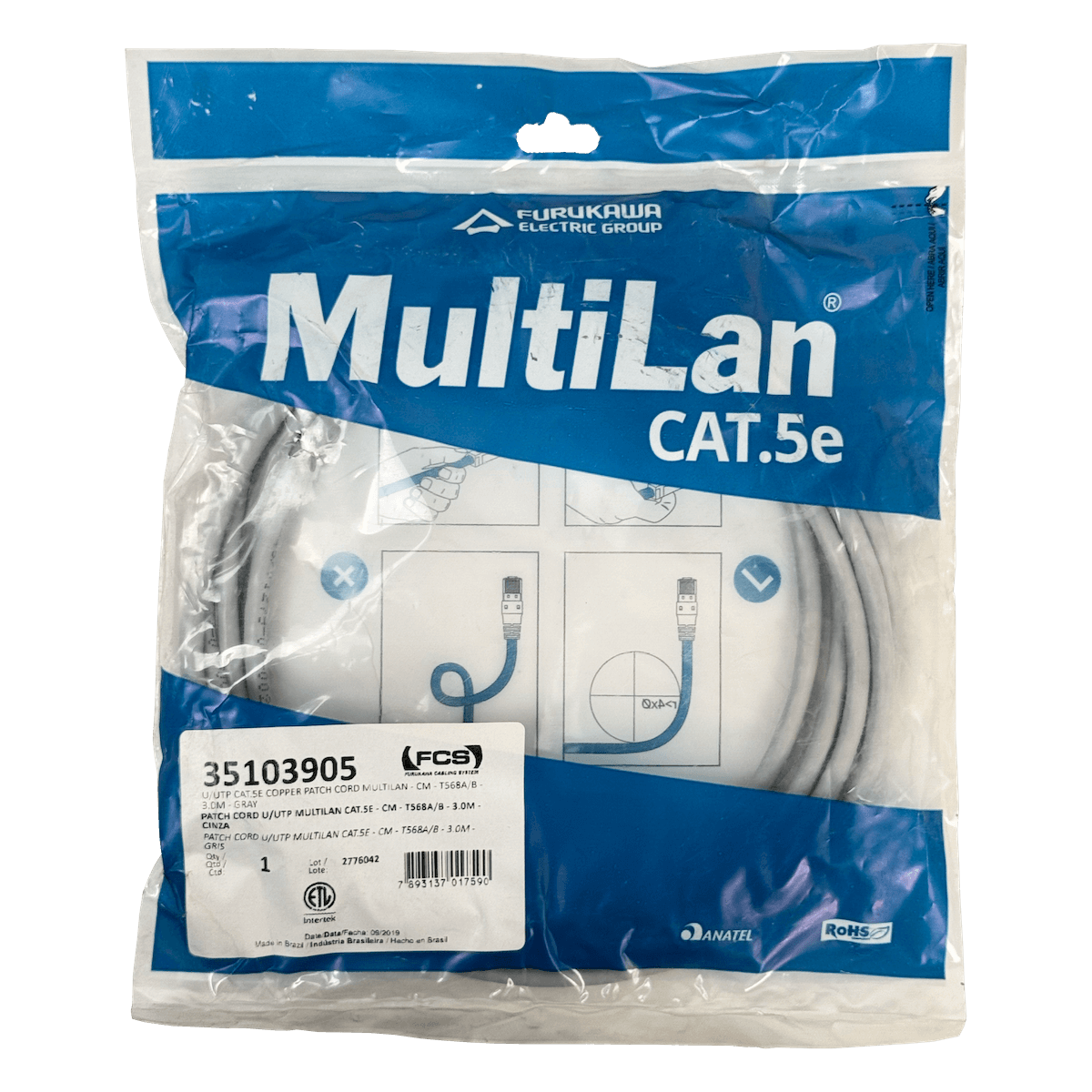Cable Patch Furukawa Cat5e 3mt Gris U/UTP CM RJ45 Multilan 3