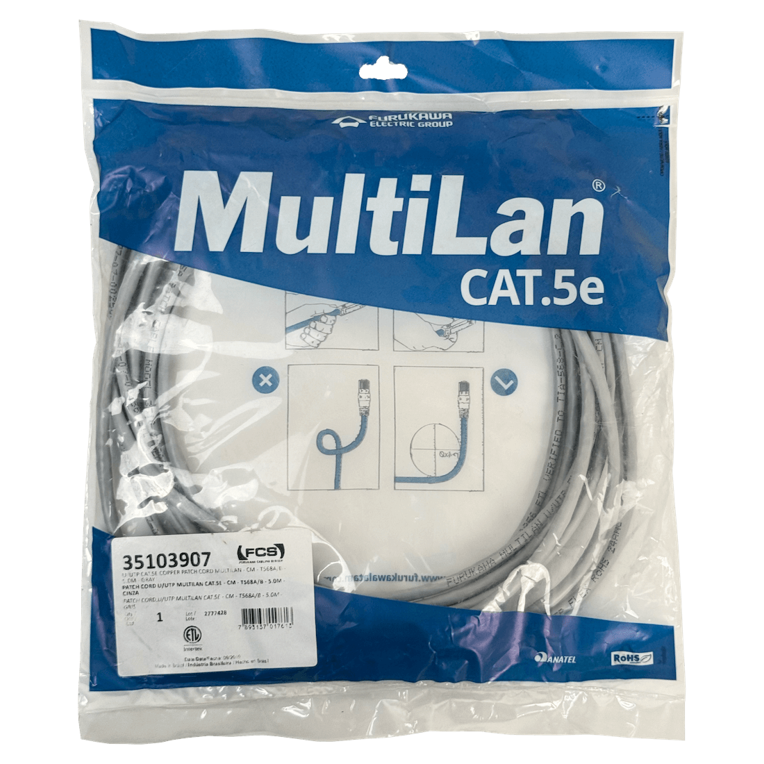 Cable Patch Furukawa Cat5e 5mt Gris U/UTP CM RJ45 Multilan 3