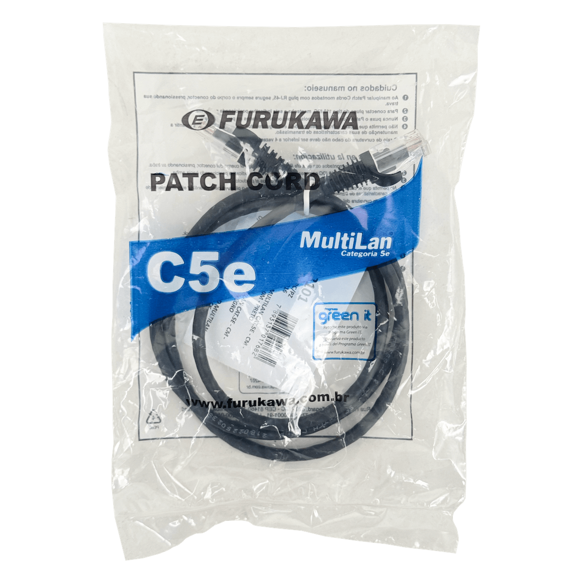 Cable Patch Furukawa Cat5e 1mt Negro U/UTP CM RJ45 Multilan 3