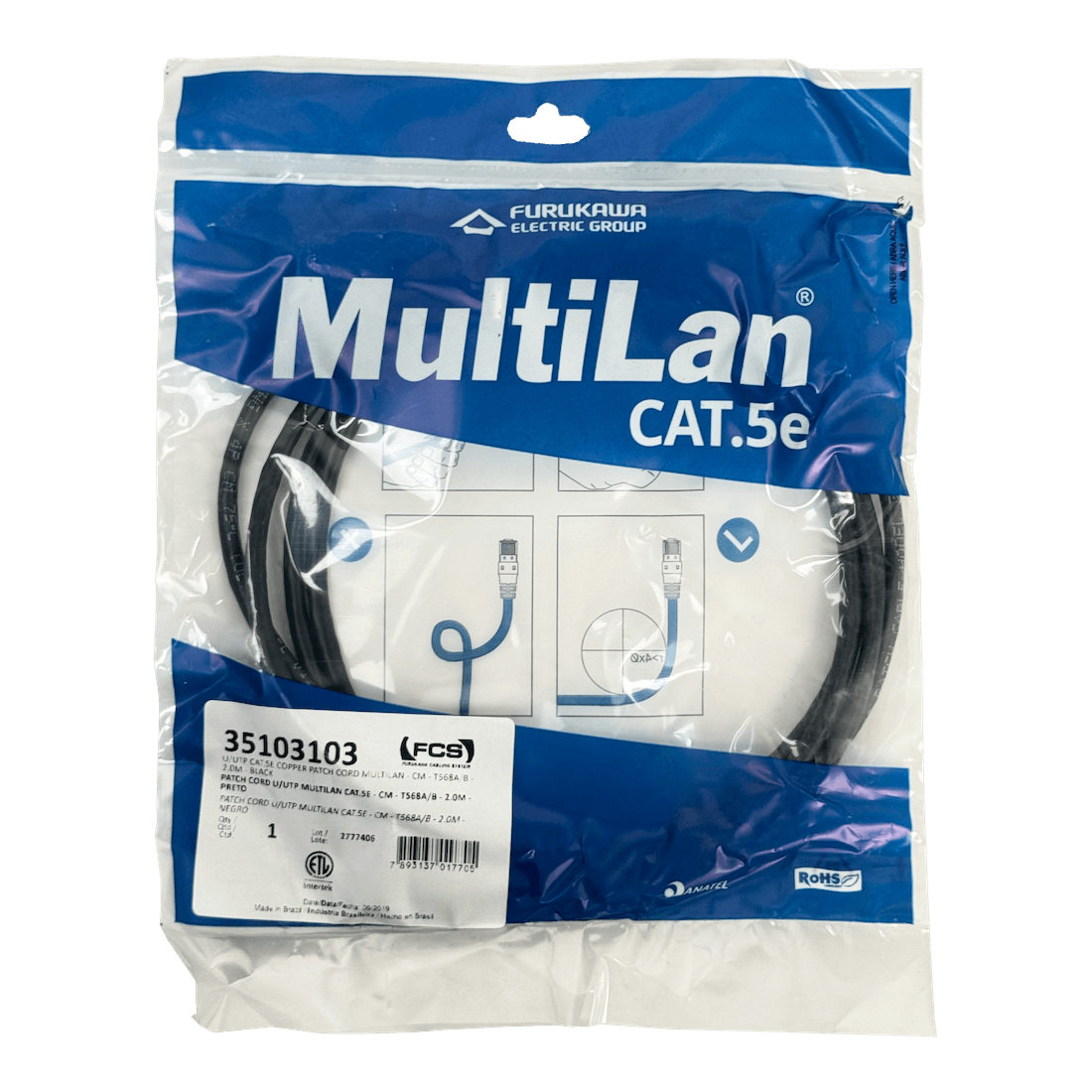 Cable Patch Furukawa Cat5e 2mt Negro U/UTP CM RJ45 Multilan 2