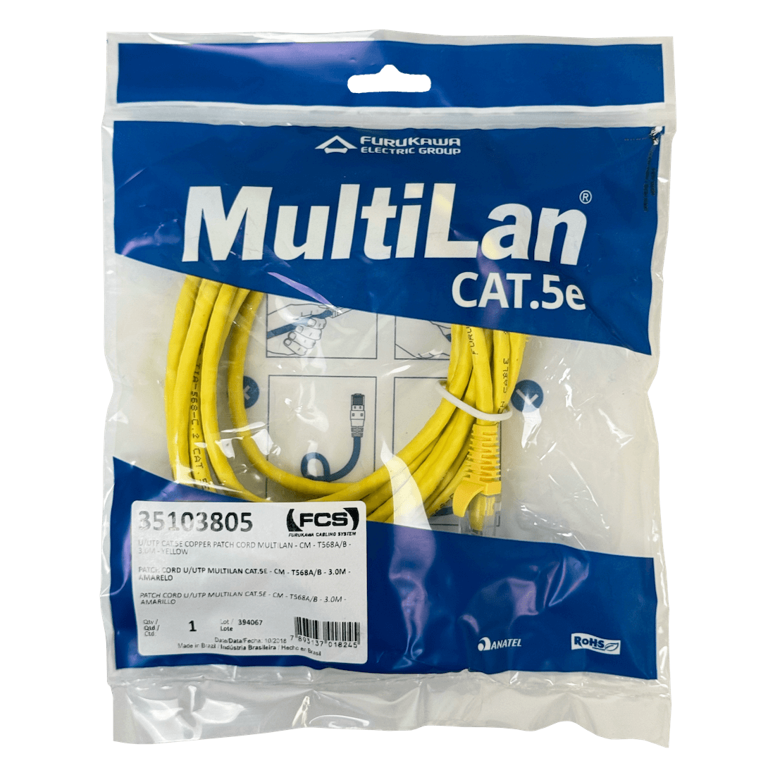 Cable Patch Furukawa Cat5e 3mt Amarillo U/UTP CM RJ45 Multilan 5