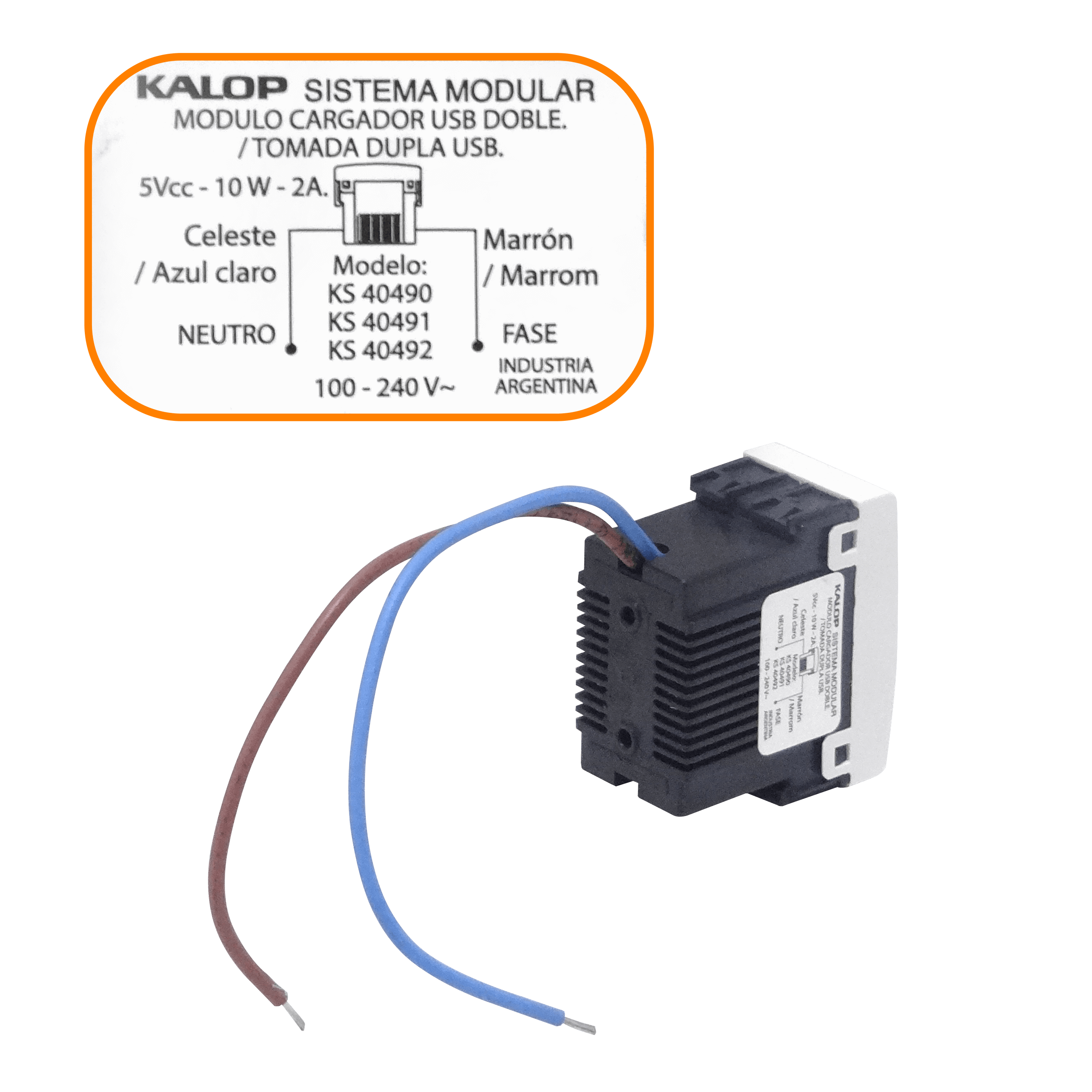 KALOP Modulo 2xUSB-AH 5V 2A 10W 100-240VAC req-Bastidor KS40490 3