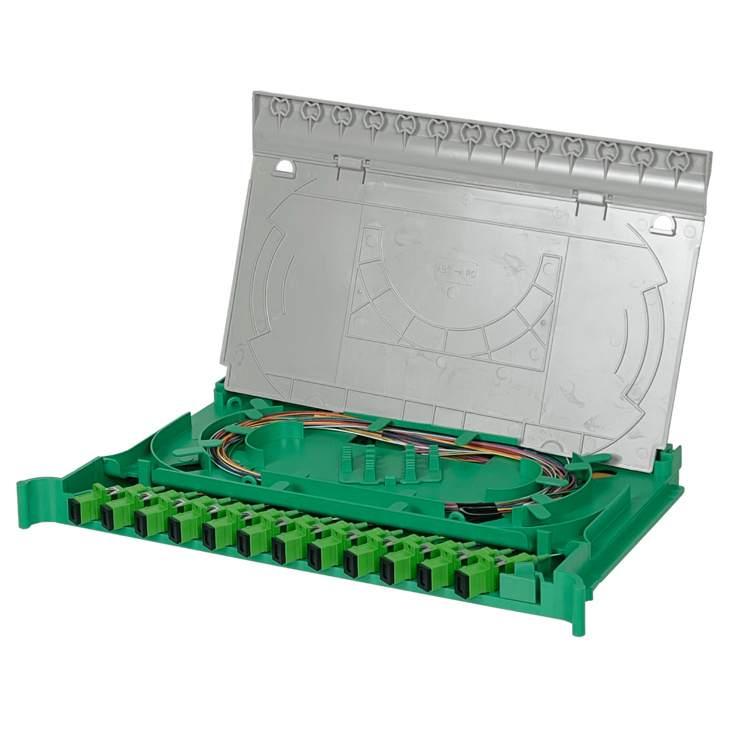 Bandeja 12-SC/APC para Cabecera tipo ODF incluye pigtails-SM y coplas 1