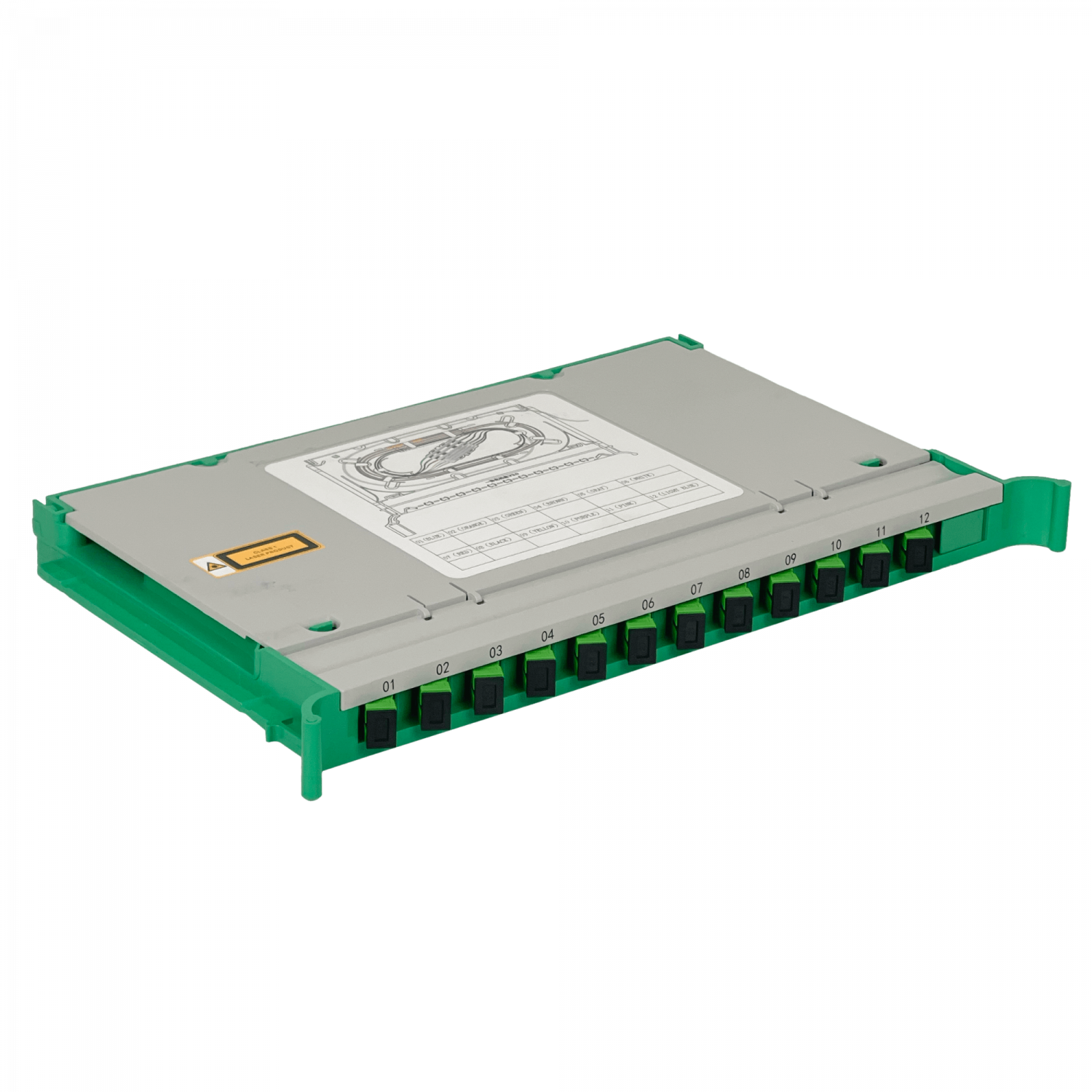 Bandeja 12-SC/APC para Cabecera tipo ODF incluye pigtails-SM y coplas 3