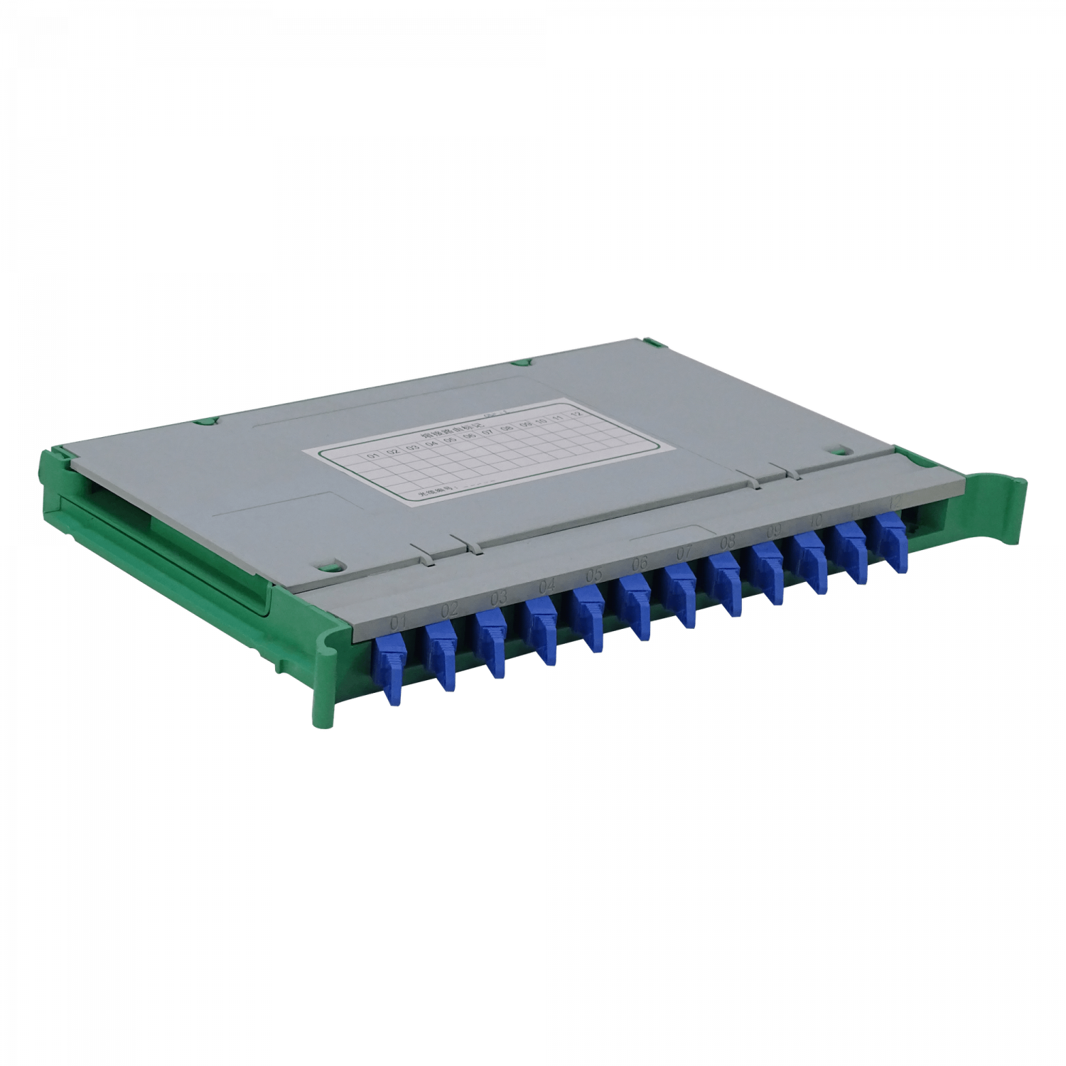 Bandeja 12-E2000/UPC p/Cabecera tipo ODF incluye pigtails-SM y coplas 3