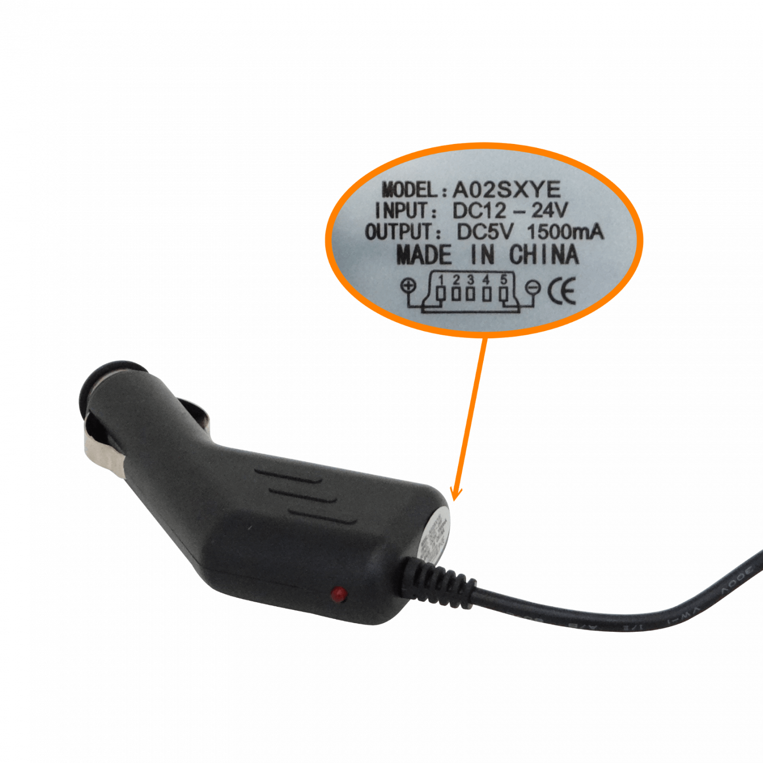 Macho-Vehicular 24V/12V 5V-1500mA-USB Fuse-2A A02SXYE 2