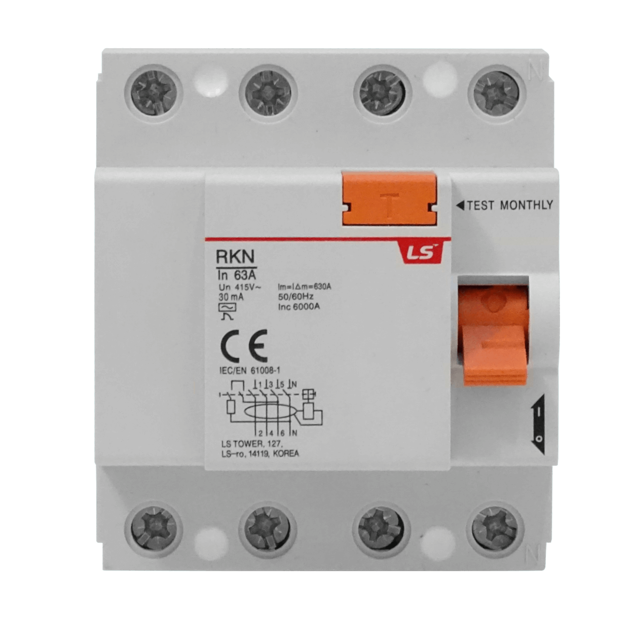 LS 4x63A 3P+1N 30mA Interruptor Diferencial BTDIN Proteccion RKN 72mm 2