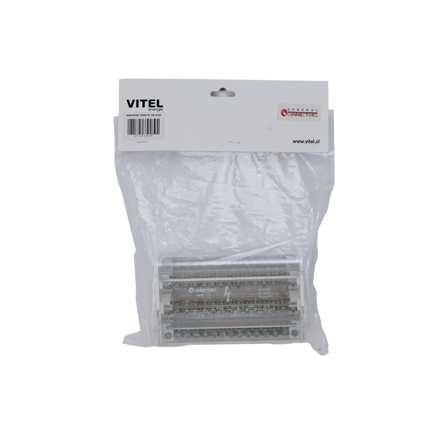 4x15 Repartidor Tetrapolar 125A 40ºC 2x25 2x35 11x10mm2 Art.6834 1