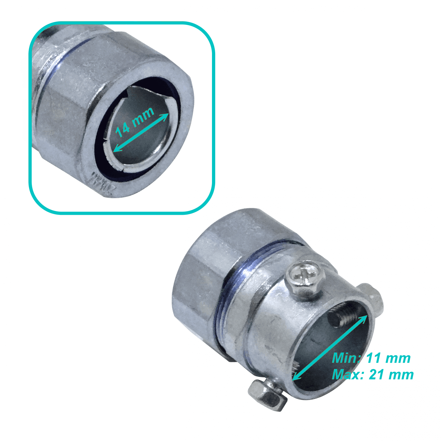20mm Union EMT a Flexible Conduit Adaptador Metalico 11-21/14mm 2