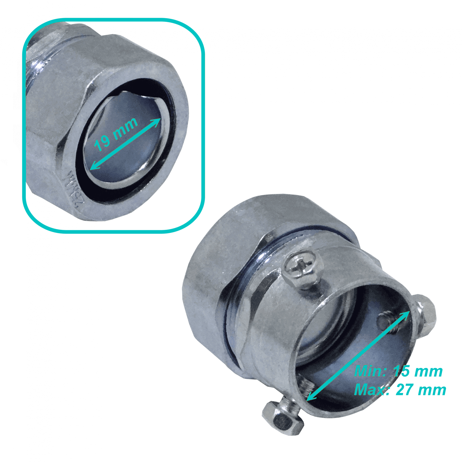 25mm Union EMT a Flexible Conduit Adaptador Metalico 15-27/19mm 3