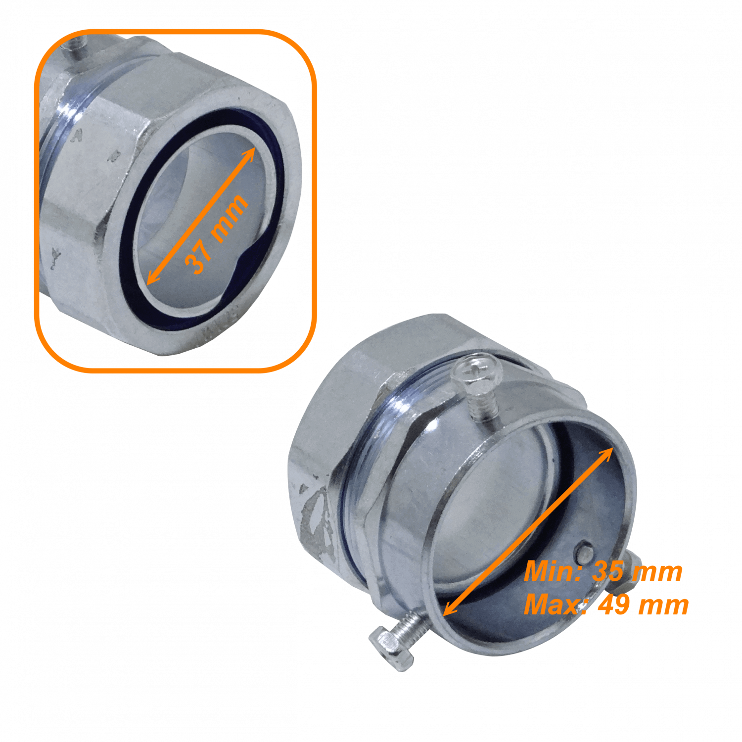 50mm Union EMT a Flexible Conduit Adaptador Metalico 35-49mm a 37mm 3