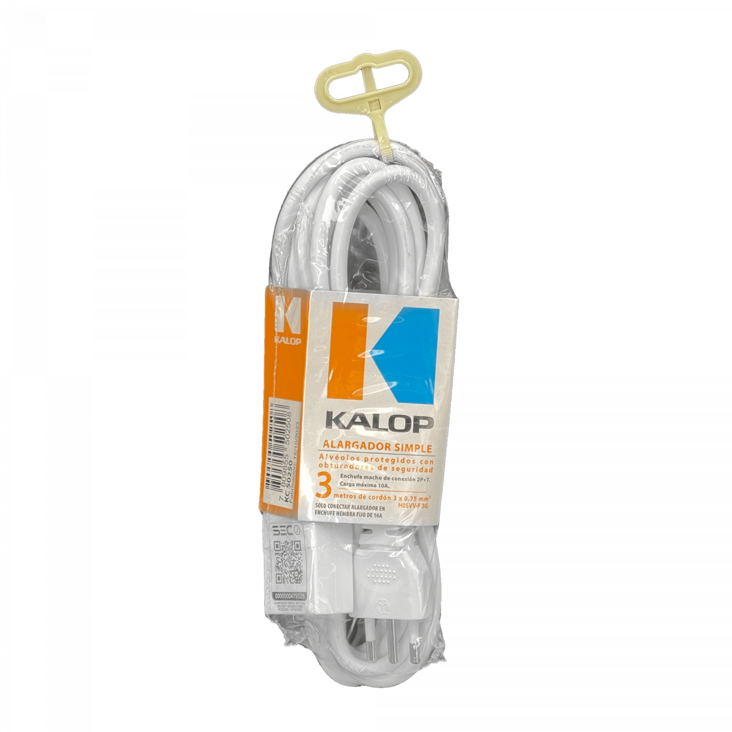 KALOP 3mt Blanco Alargador 3x0,75mm 6A Enchufe-Chileno H05VV-F 1