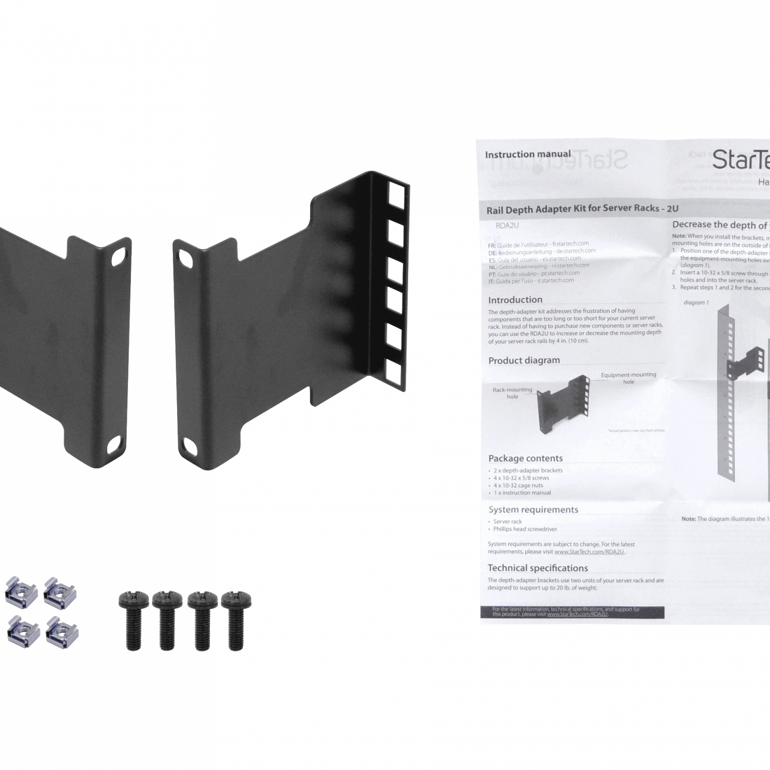 Juego Adaptador de Profundidad de Racks Startech 1
