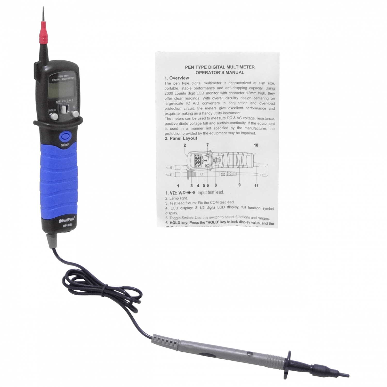Multitester Directo 1-Pinza-Fija Digital req-2x-AAA 600VDC/AC HP-38B 4