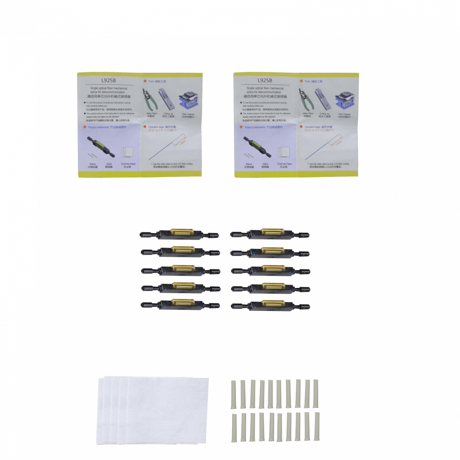 10-unids Empalmes Mecanicos p/Fibra Optica 0.25/0.9 MonoModo SM L925B 3