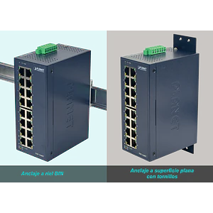 PLANET 16-100 Switch Industrial Riel-DIN no-Admin req/12-48VDC/24VAC