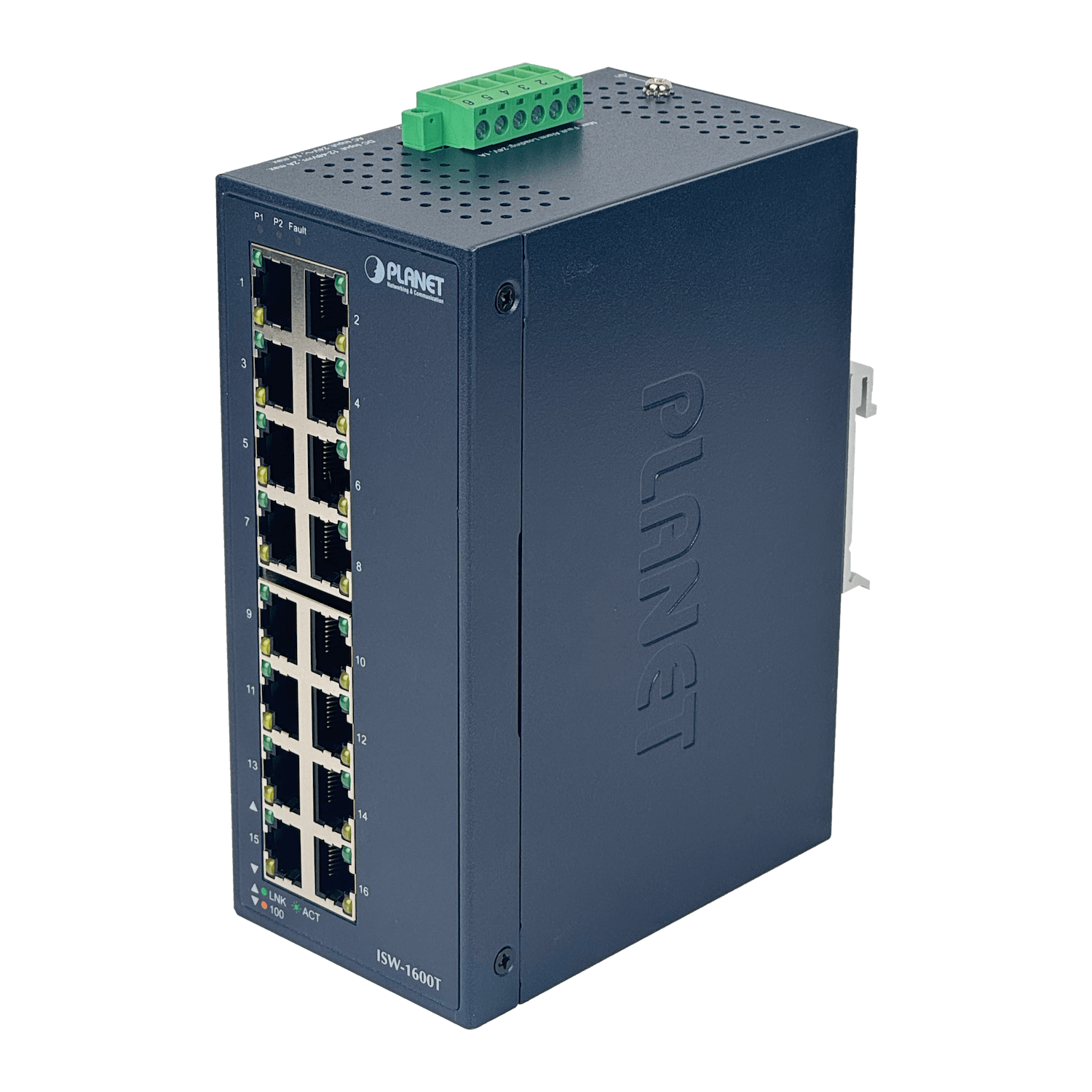 PLANET 16-100 Switch Industrial Riel-DIN no-Admin req/12-48VDC/24VAC 2