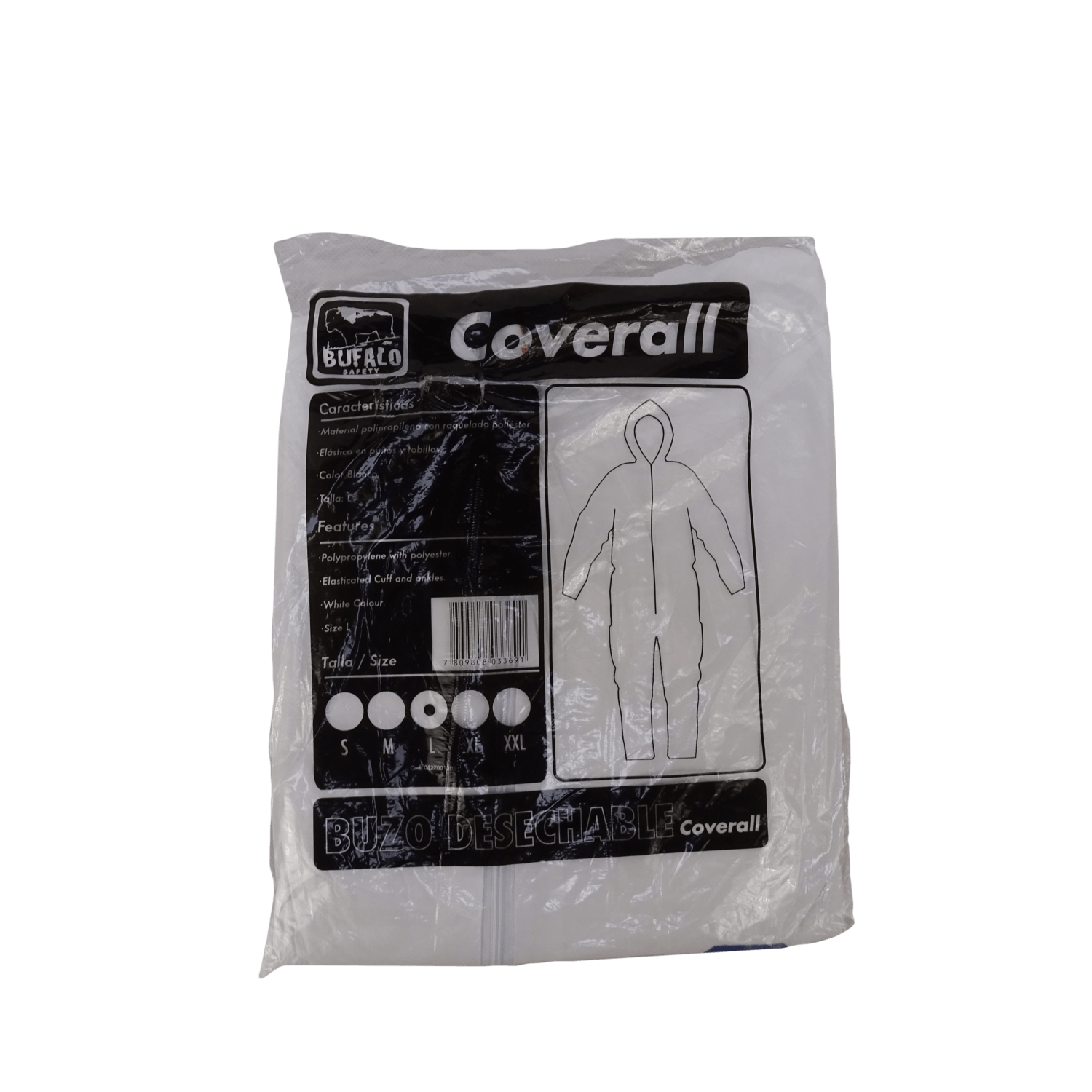 Buzo Desechable Talla L Blanco con Cierre y Gorro Polipropileno 1