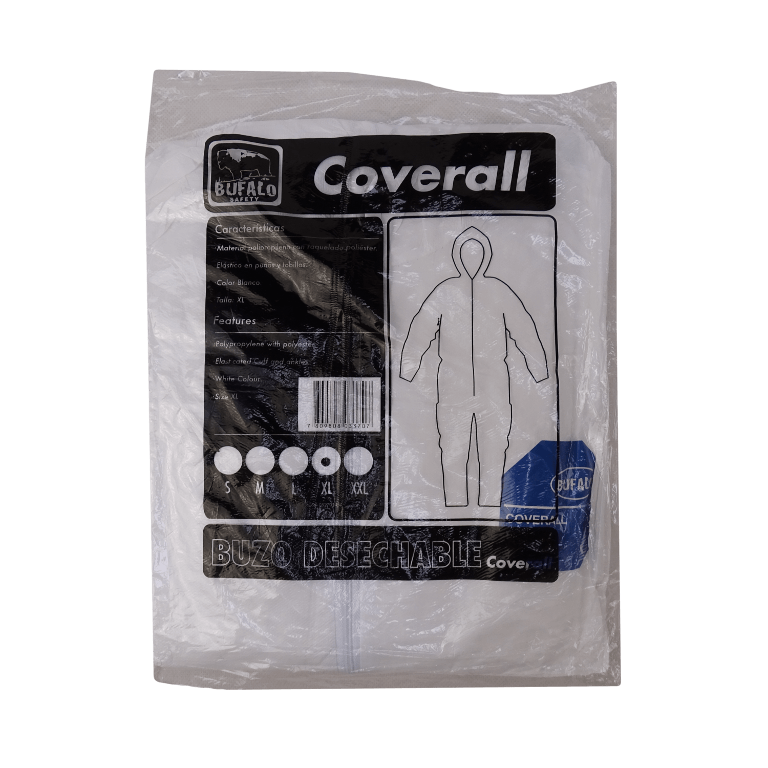 Buzo Desechable Talla XL Blanco con Cierre y Gorro Polipropileno 2
