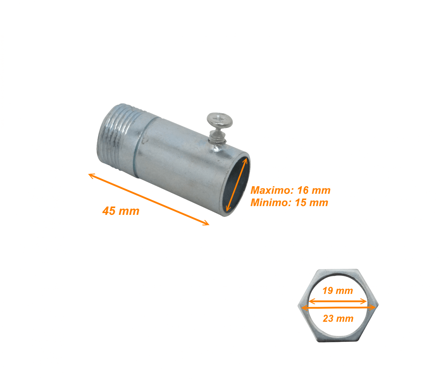 16mm Acero Zincado Salida Caja c/Hilo para Conduit Rigido Metalico 3