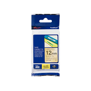 Cinta glitter Brother TZE-PR831 12mm negro en fondo dorado 8m