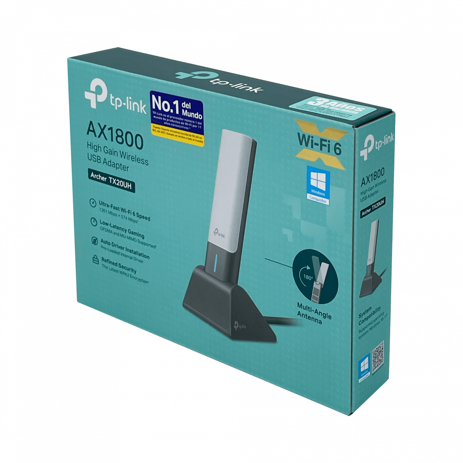 Adaptador USB TP-Link Archer TX20UH Wi-Fi 6 AX1800 con antenas externas y doble banda 1