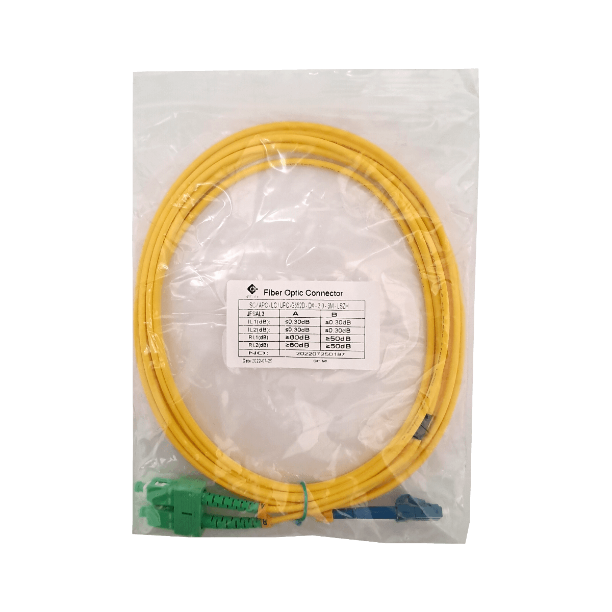 3mt SC/APC-LC/UPC MonoModo SM Duplex Jumper Cable Fibra 9/125um 3mm 1