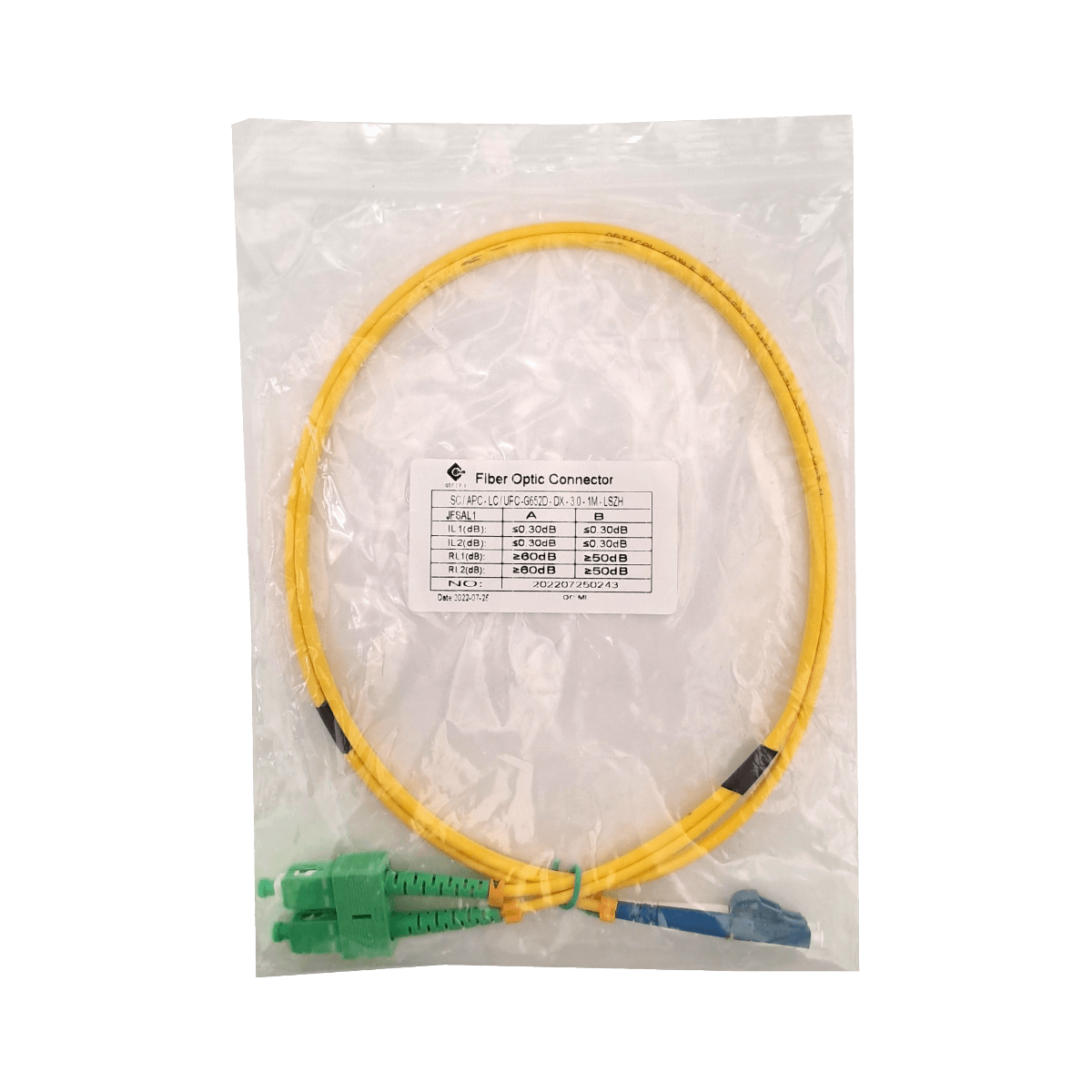 1mt SC/APC-LC/UPC MonoModo SM Duplex Jumper Cable Fibra 9/125um 3mm 1