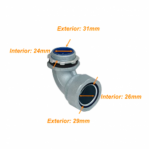 Metalico 32mm Codo Prensa Estopa para Flexible Aislacion IP65