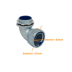Metalico 40mm Codo Prensa Estopa para Flexible Aislacion IP65
