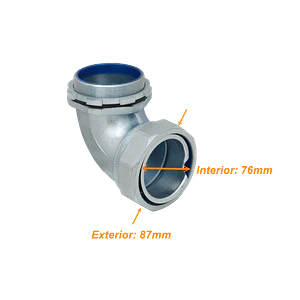 Metalico 75mm Codo Prensa Estopa para Flexible Aislacion IP65