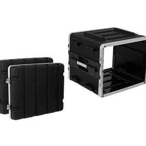 Rack Portátil de Plástico 8U, 42cm Fondo, 2 Tapas, Para Exteriores, Negro