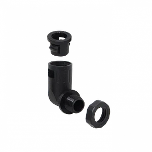 10mm Codo Salida Caja Prensa Estopa p/Conduit Flexible Plastico Negro
