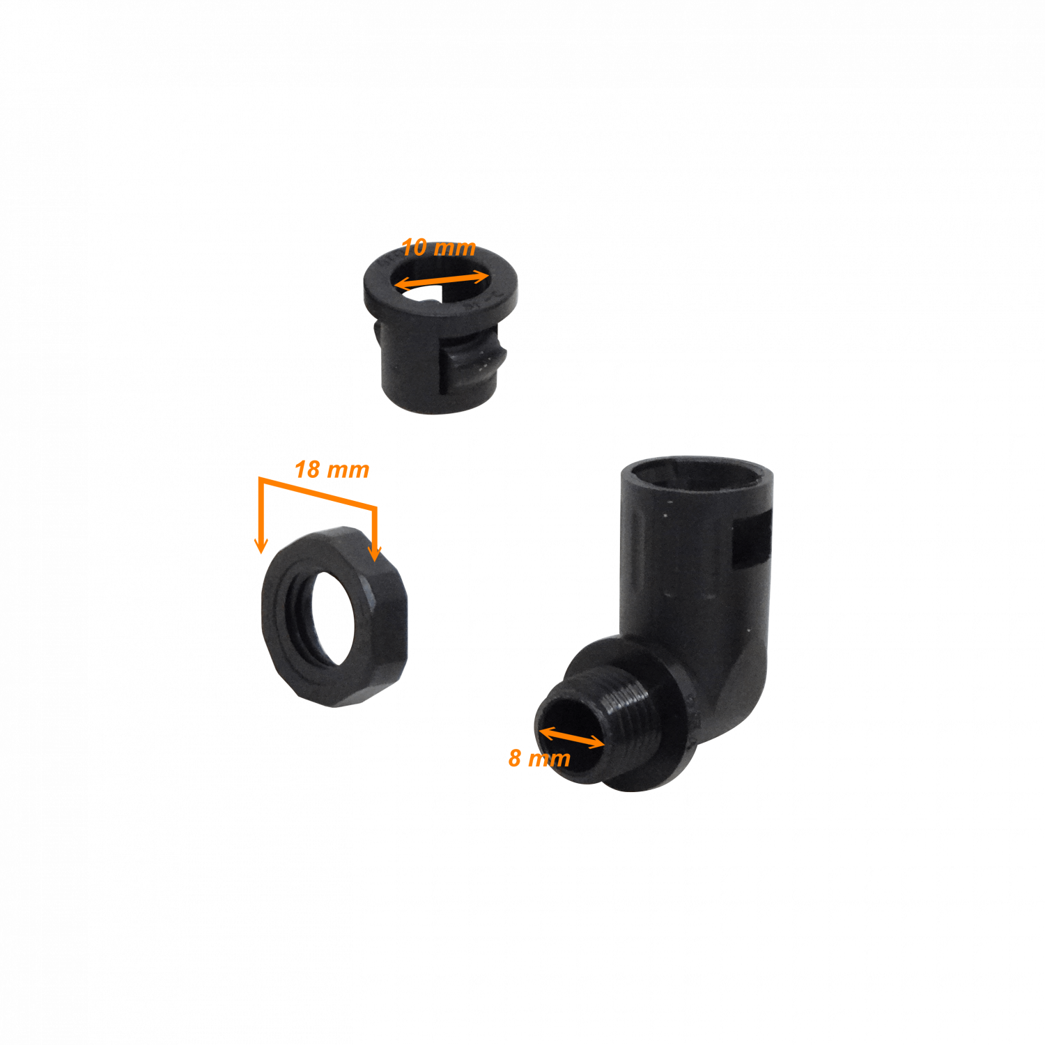 10mm Codo Salida Caja Prensa Estopa p/Conduit Flexible Plastico Negro 3