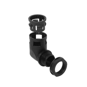 Codo de Salida para Caja Prensa Estopa, 25mm, Compatible con Conduit Flexible de Plástico Negro