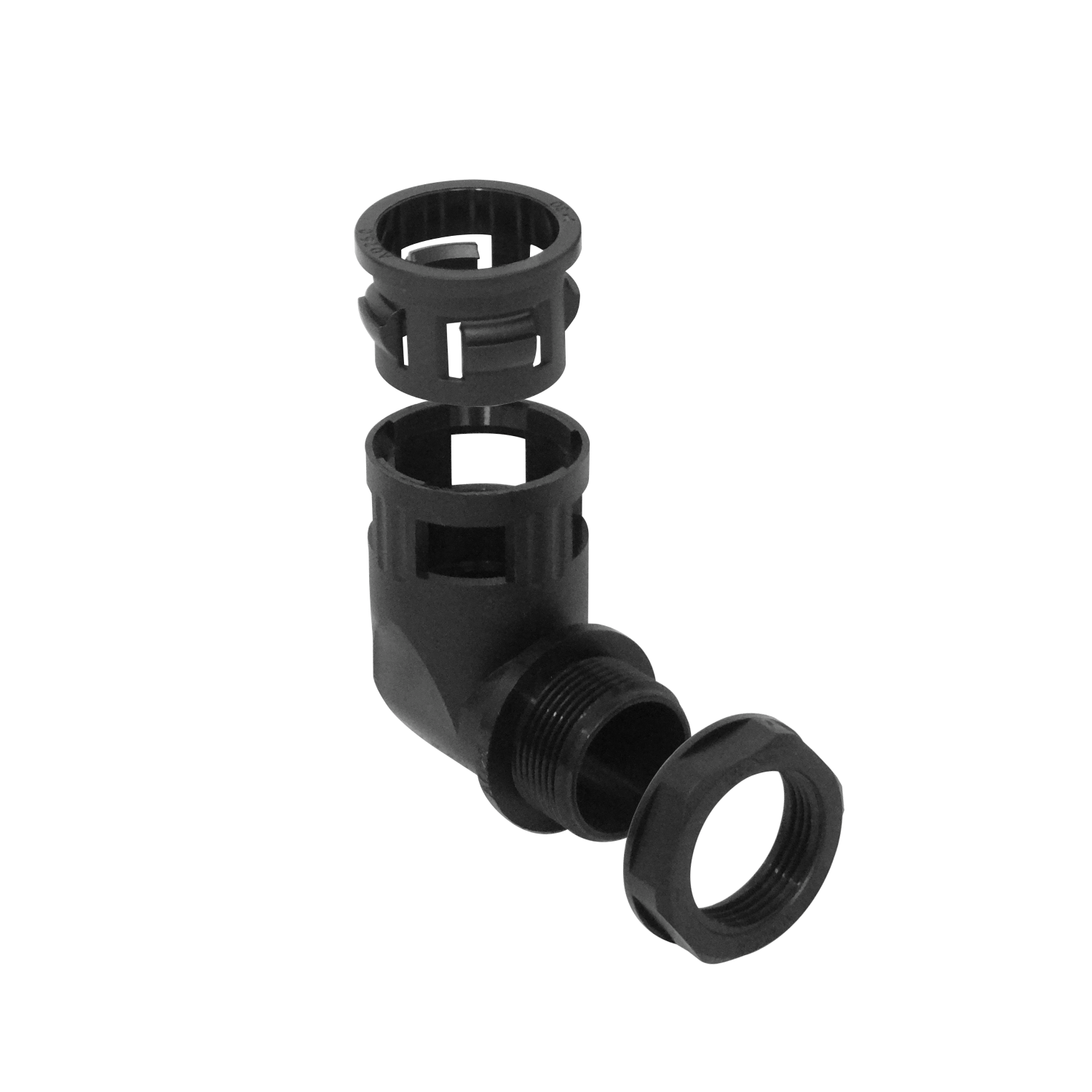 Codo de Salida para Caja Prensa Estopa, 25mm, Compatible con Conduit Flexible de Plástico Negro 1