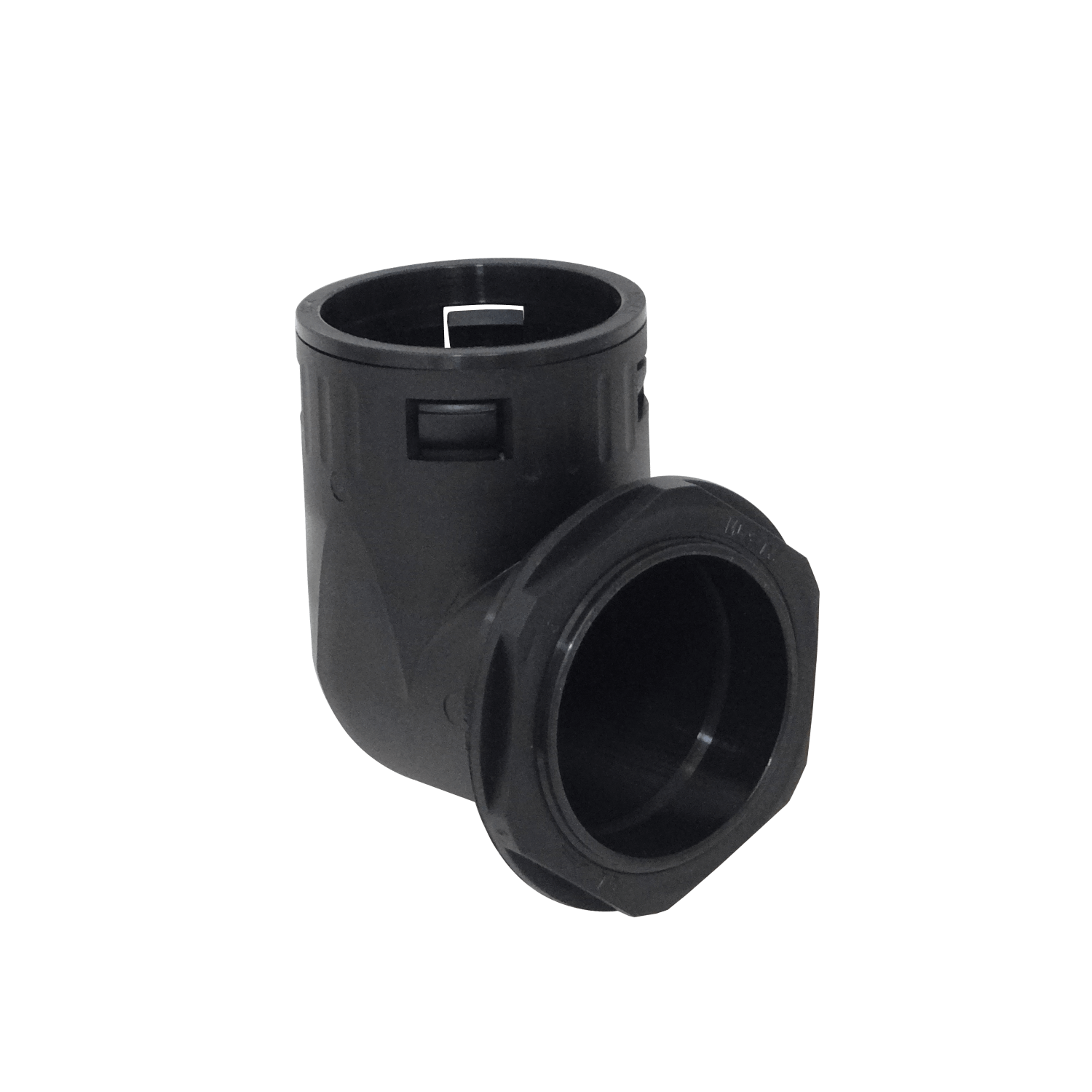 55mm Codo Salida Caja Prensa Estopa p/Conduit Flexible Plastico Negro 1