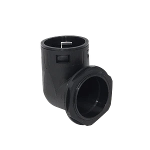 55mm Codo Salida Caja Prensa Estopa p/Conduit Flexible Plastico Negro